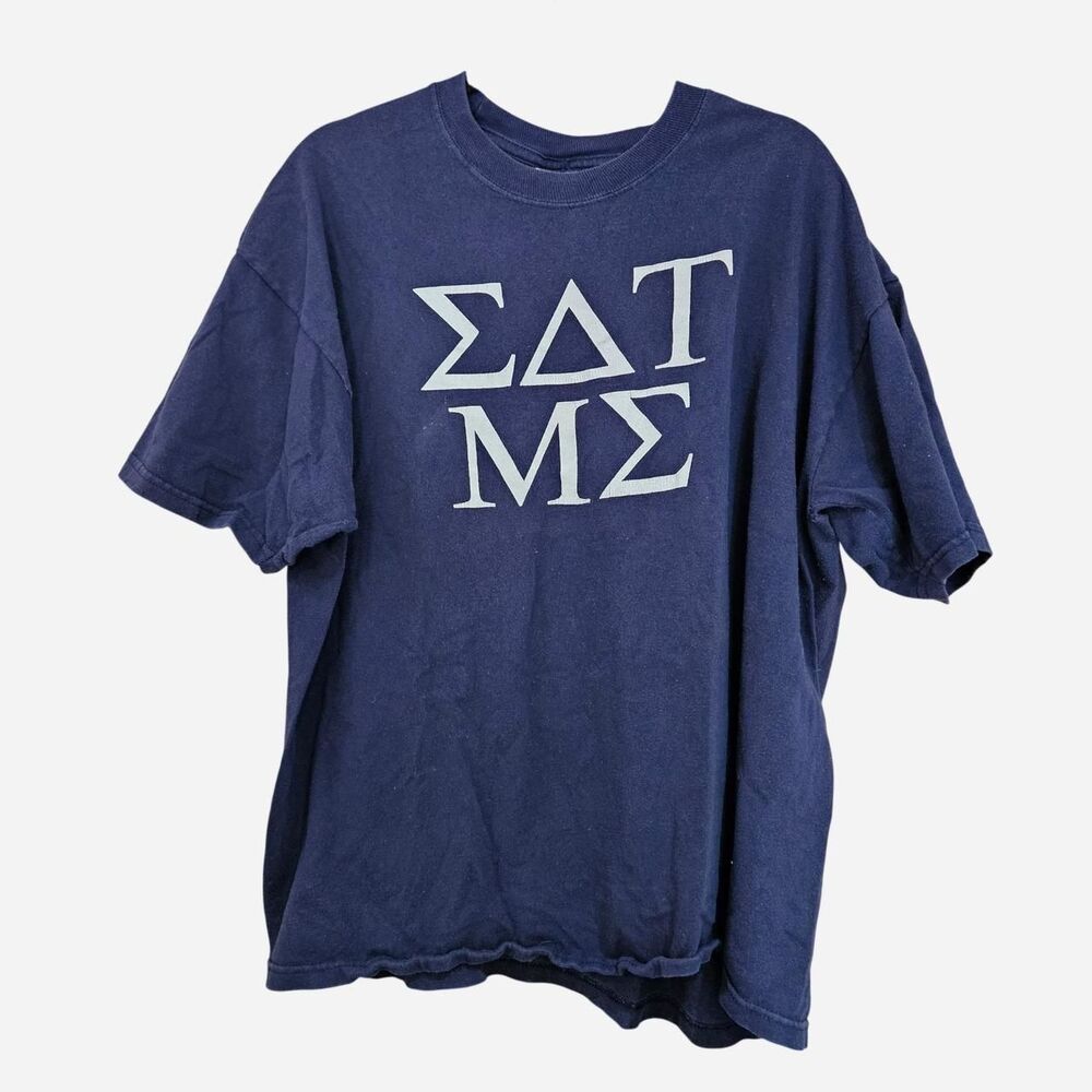 y2k Greek eat me funny navy graphic tee